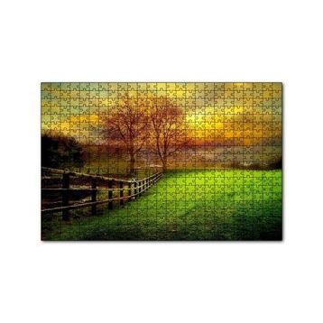 Cakapuzzle Manzara Çitler Ağaçlar Bulutlu Sarı Gökyüzü 120 Parça Ahşap Puzzle