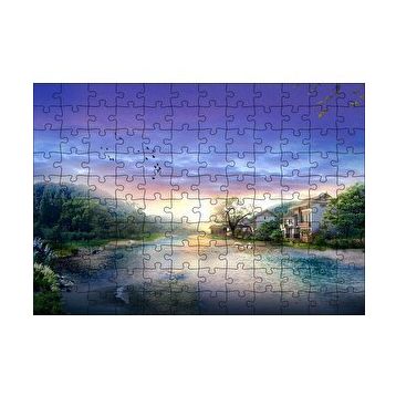 Cakapuzzle Manzara Resmi Nehir Ev Orman 120 Parça Ahşap Puzzle