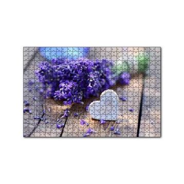 Cakapuzzle Masada Buket Lavanta ve Tahta Kalp 120 Parça Ahşap Puzzle