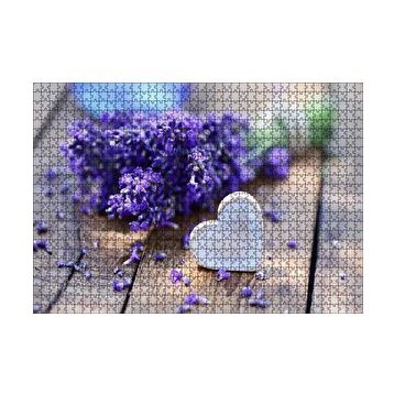 Cakapuzzle Masada Buket Lavanta ve Tahta Kalp 120 Parça Ahşap Puzzle