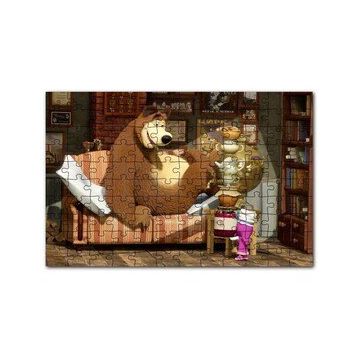Cakapuzzle Masha Ayıyı Çay İçmeye Çağırır Görseli 120 Parça Ahşap Puzzle