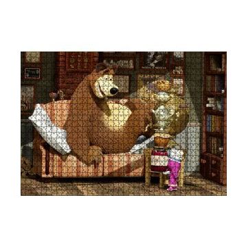 Cakapuzzle Masha Ayıyı Çay İçmeye Çağırır Görseli 120 Parça Ahşap Puzzle