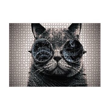 Cakapuzzle Matematik İşlemli Gözlüklü Kedi 120 Parça Ahşap Puzzle