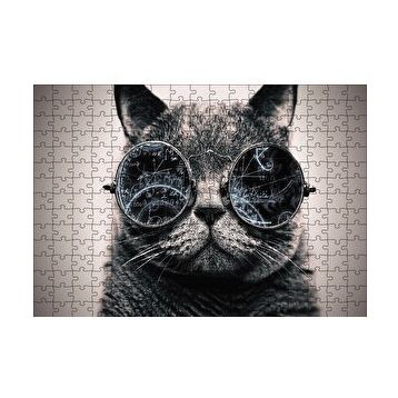 Cakapuzzle Matematik İşlemli Gözlüklü Kedi 120 Parça Ahşap Puzzle