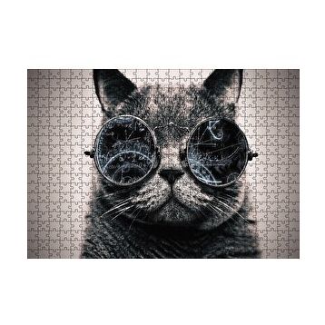 Cakapuzzle Matematik İşlemli Gözlüklü Kedi 120 Parça Ahşap Puzzle