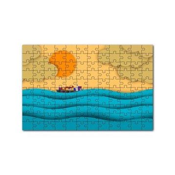 Cakapuzzle Mavi Dalgalar Yük Gemisi Güneş ve Bulutlar 120 Parça Ahşap Puzzle