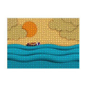 Cakapuzzle Mavi Dalgalar Yük Gemisi Güneş ve Bulutlar 120 Parça Ahşap Puzzle