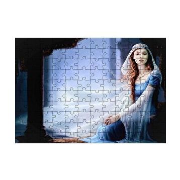 Cakapuzzle Mavi Elbiseli Kadın ve Sütunlar 120 Parça Ahşap Puzzle