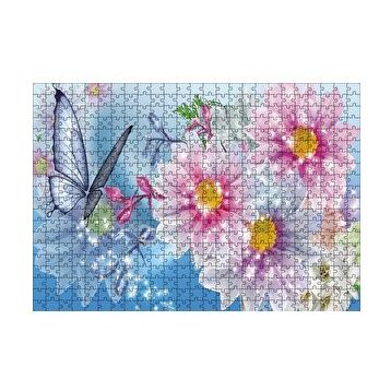 Cakapuzzle Mavi Kelebekler Çiçekler 120 Parça Puzzle