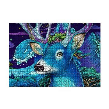 Cakapuzzle Mavi Temalı Geyik Yakın Plan 120 Parça Ahşap Puzzle