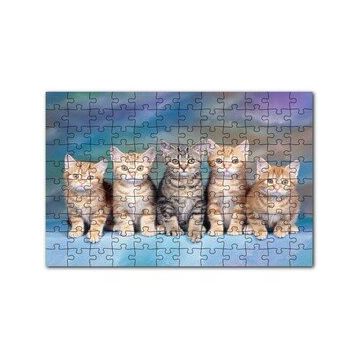 Cakapuzzle Mavi Zeminde Oturan Sarmanlar ve Tekir 120 Parça Ahşap Puzzle