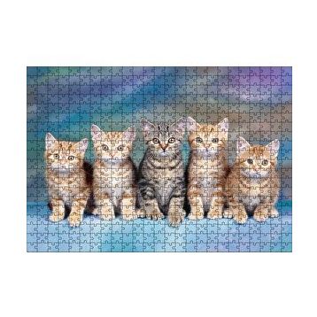 Cakapuzzle Mavi Zeminde Oturan Sarmanlar ve Tekir 120 Parça Ahşap Puzzle