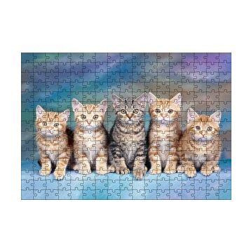 Cakapuzzle Mavi Zeminde Oturan Sarmanlar ve Tekir 120 Parça Ahşap Puzzle