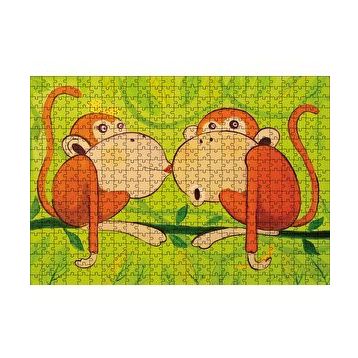 Cakapuzzle Maymunlar Aşk Öpücüğü 120 Parça Ahşap Puzzle