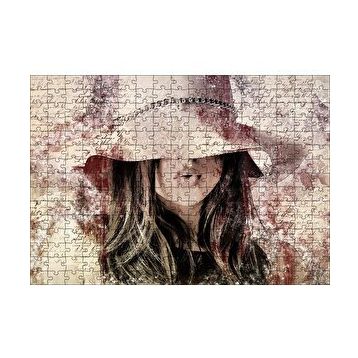 Cakapuzzle Mektup Zeminde Gizemli Şapkalı Genç Kız 120 Parça Ahşap Puzzle