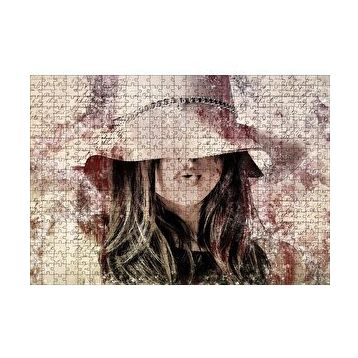 Cakapuzzle Mektup Zeminde Gizemli Şapkalı Genç Kız 120 Parça Ahşap Puzzle