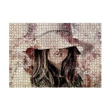 Cakapuzzle Mektup Zeminde Gizemli Şapkalı Genç Kız 120 Parça Ahşap Puzzle