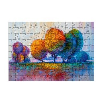 Cakapuzzle Modern Sanat Renkli Ağaç Doğa Görseli 120 Parça Ahşap Puzzle