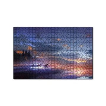 Cakapuzzle Mor Bulutlu Gökler ve Göl Kıyısında Koşan Atlar 120 Parça Ahşap Puzzle