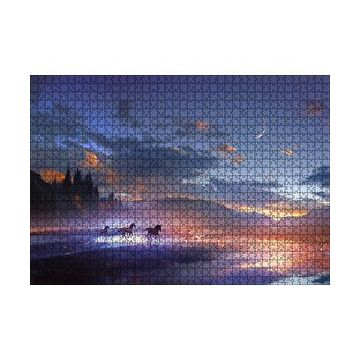 Cakapuzzle Mor Bulutlu Gökler ve Göl Kıyısında Koşan Atlar 120 Parça Ahşap Puzzle