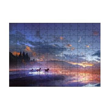 Cakapuzzle Mor Bulutlu Gökler ve Göl Kıyısında Koşan Atlar 120 Parça Ahşap Puzzle