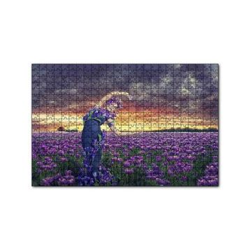 Cakapuzzle Mor Laleler Mor Elbiseli Kadın Mor Gökler 120 Parça Ahşap Puzzle