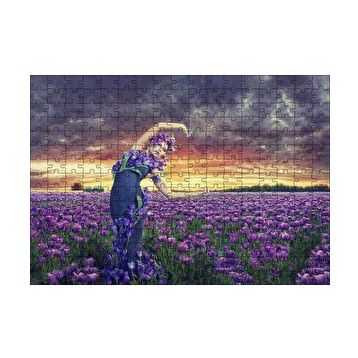 Cakapuzzle Mor Laleler Mor Elbiseli Kadın Mor Gökler 120 Parça Ahşap Puzzle