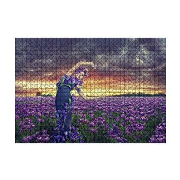 Cakapuzzle Mor Laleler Mor Elbiseli Kadın Mor Gökler 120 Parça Ahşap Puzzle