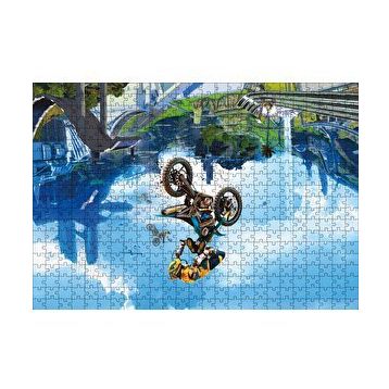 Cakapuzzle Motokrosçular Ters Görünüm Sürreal İllüstrasyon 120 Parça Ahşap Puzzle