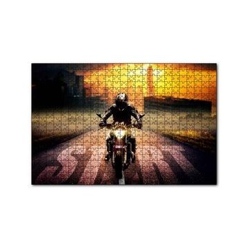 Cakapuzzle Motorsikletli Adam Günbatımı ve Gökdelenler 120 Parça Ahşap Puzzle