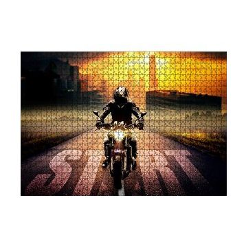 Cakapuzzle Motorsikletli Adam Günbatımı ve Gökdelenler 120 Parça Ahşap Puzzle