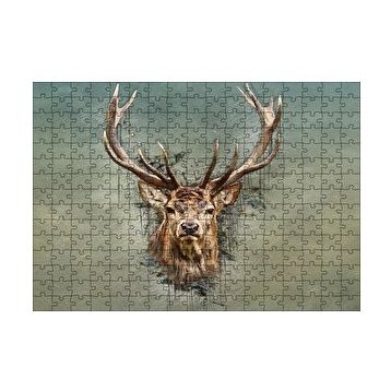 Cakapuzzle Muhteşem Boynuzlu Geyik Yeşil Zemin 120 Parça Ahşap Puzzle
