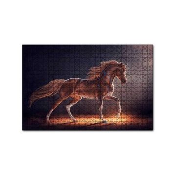 Cakapuzzle Muhteşem Kahverengi Aygır ve Mavi Desenleri 120 Parça Ahşap Puzzle