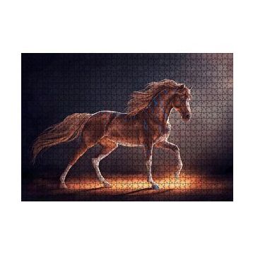 Cakapuzzle Muhteşem Kahverengi Aygır ve Mavi Desenleri 120 Parça Ahşap Puzzle