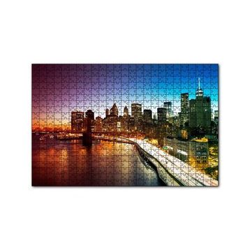 Cakapuzzle New York Manhattan Köprüsü ve Gece Manzarası 120 Parça Ahşap Puzzle