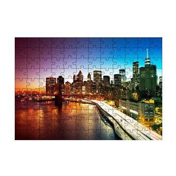 Cakapuzzle New York Manhattan Köprüsü ve Gece Manzarası 120 Parça Ahşap Puzzle