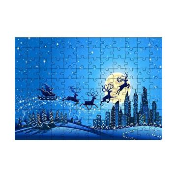 Cakapuzzle Noel Baba Geyikler ve Şehir Manzarası 120 Parça Ahşap Puzzle