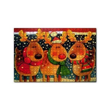 Cakapuzzle Noel Babanın Geyikleri Atkılı ve Bereli 120 Parça Ahşap Puzzle