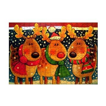 Cakapuzzle Noel Babanın Geyikleri Atkılı ve Bereli 120 Parça Ahşap Puzzle
