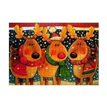 Cakapuzzle Noel Babanın Geyikleri Atkılı ve Bereli 120 Parça Ahşap Puzzle