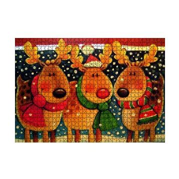 Cakapuzzle Noel Babanın Geyikleri Atkılı ve Bereli 120 Parça Ahşap Puzzle