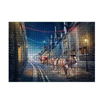 Cakapuzzle Nostaljik Sokakta Noel Baba ve Geyikleri 120 Parça Ahşap Puzzle