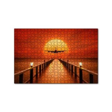 Cakapuzzle Okyanus İskele Günbatımı ve Uçak 120 Parça Ahşap Puzzle