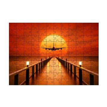 Cakapuzzle Okyanus İskele Günbatımı ve Uçak 120 Parça Ahşap Puzzle