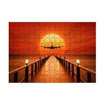 Cakapuzzle Okyanus İskele Günbatımı ve Uçak 120 Parça Ahşap Puzzle