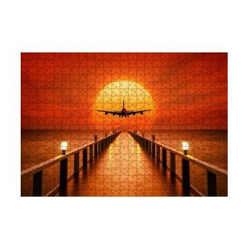 Cakapuzzle Okyanus İskele Günbatımı ve Uçak 120 Parça Ahşap Puzzle