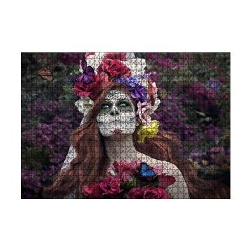 Cakapuzzle Ölülerin Günü Kadın Çiçekler ve Kelebekler 120 Parça Ahşap Puzzle