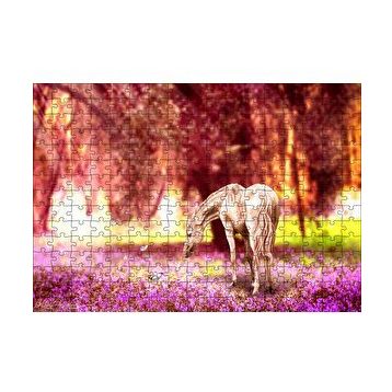 Cakapuzzle Orman Çiçekleri Kelebekler ve Beyaz At 120 Parça Ahşap Puzzle