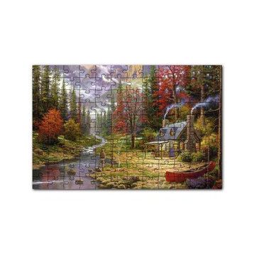 Cakapuzzle Orman Dere İnsan Ev Görseli 120 Parça Ahşap Puzzle