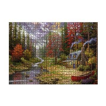 Cakapuzzle Orman Dere İnsan Ev Görseli 120 Parça Ahşap Puzzle